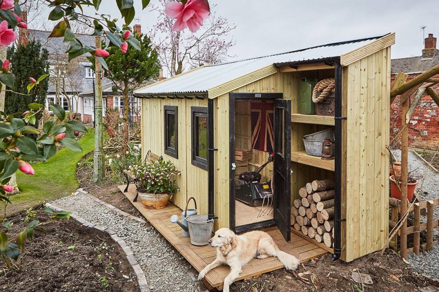 Shed with dog sat in front